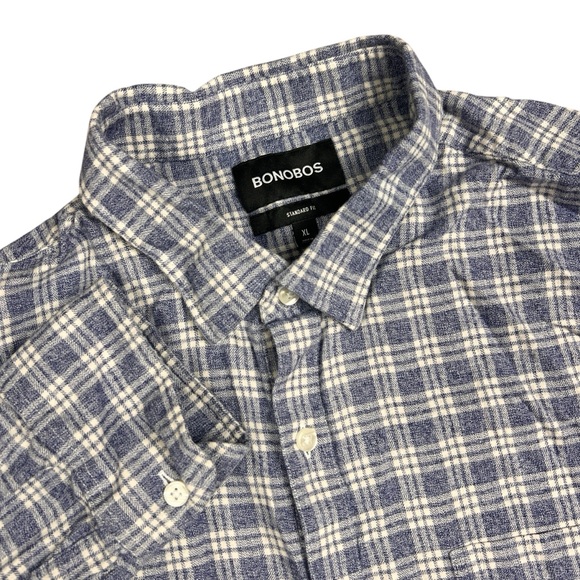 Bonobos Flannel Shirt Mens XL Standard Fit Blue Plaid Button Up 100% Cotton - Picture 1 of 13